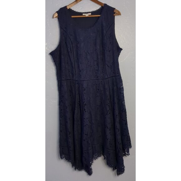 Isaac Mizrahi Dresses & Skirts - Isaac Mizrahi Live Regular Handkerchief Hem Floral Lace Midi Dress Navy XL